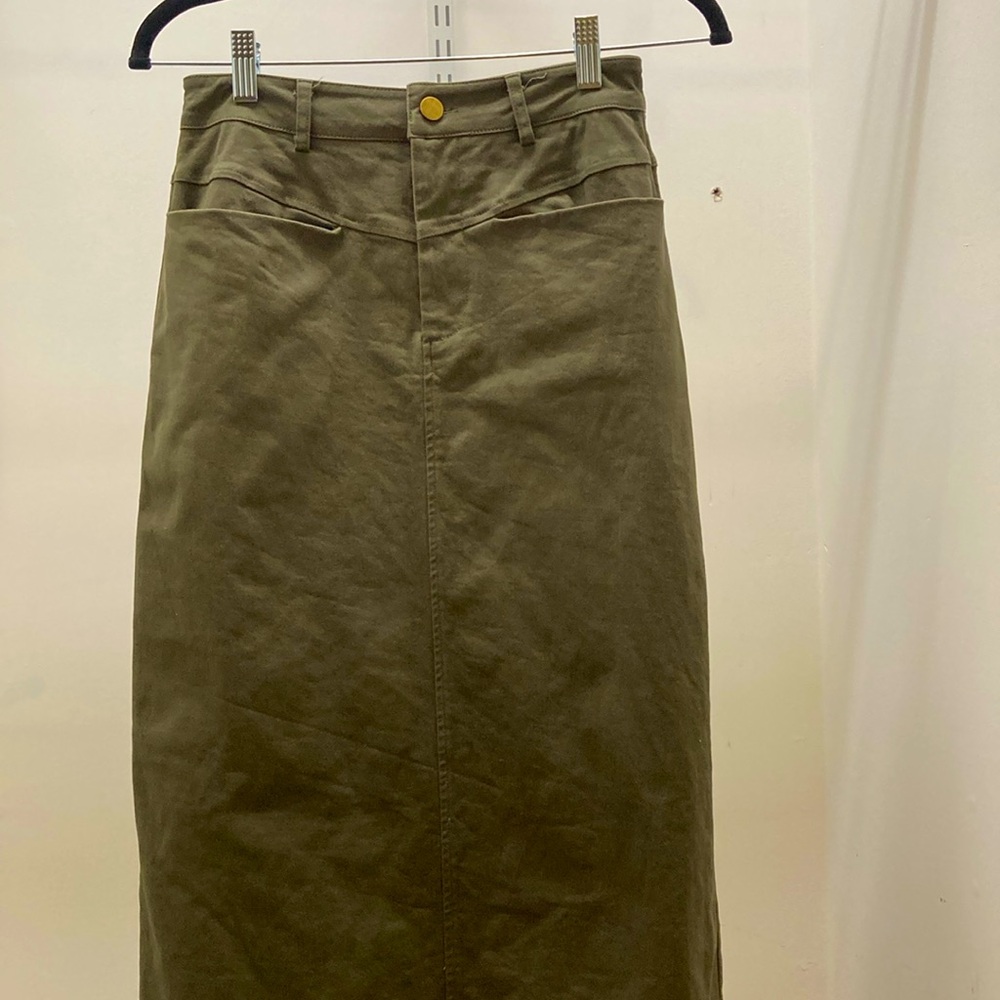 Dark green maxi straight jean skirt with pockets size XS